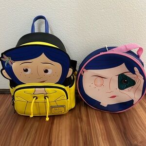 NWT Loungefly Coraline raincoat cosplay Backpack and Lunch bag Set